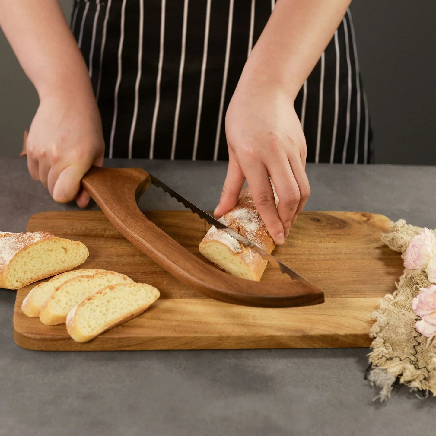 2 Pcs Khaki Artisan Wooden Bread Bow Knife - Serrated Stainless Steel Slicer for Effortless Crumb-Free Cutting - Mekamart Australia