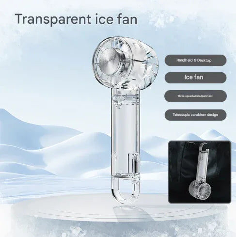 Transparent White Portable Mini Cooling Fan with Semiconductor Ice Compress - USB-C Rechargeable, 3-Speed Turbine & Transparent Design - Mekamart Australia