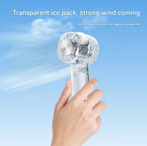 Transparent White Portable Mini Cooling Fan with Semiconductor Ice Compress - USB-C Rechargeable, 3-Speed Turbine & Transparent Design - Mekamart Australia