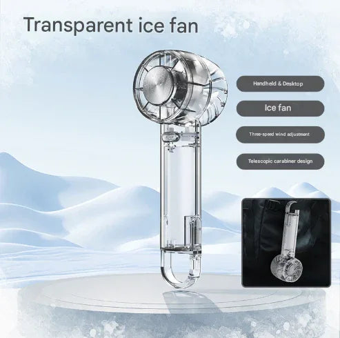 Transparent Black Portable Mini Cooling Fan with Semiconductor Ice Compress - USB-C Rechargeable, 3-Speed Turbine & Transparent Design - Mekamart Australia