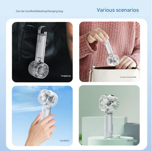Transparent Black Portable Mini Cooling Fan with Semiconductor Ice Compress - USB-C Rechargeable, 3-Speed Turbine & Transparent Design - Mekamart Australia