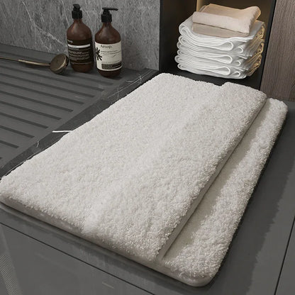 White Ultra Absorbent Plush Bath Mat - Non-Slip Bathroom Rug with Innovative Foot Drying Pocket - Mekamart Australia