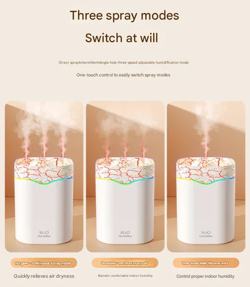 Green Volcano Style 2L Cool Mist Humidifier - Triple Nozzle with RGB LED & Quiet Operation - Mekamart Australia