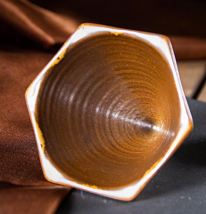 Blue and Brown Artistic Hexagonal Ceramic Coffee Cup & Stand Set - 180ml Nordic Design Drip Glaze Mug - Mekamart Australia