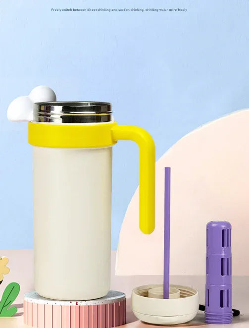 Blue and Purple 700ml Insulated Stainless Steel Tumbler with Handle, Dual-Sip Lid, Straw & Tea Infuser - Mekamart Australia