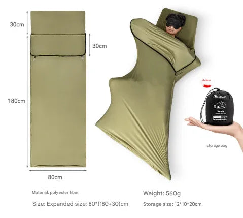 Green Ultra-Stretch Sleeping Bag Liner - Portable & Lightweight Envelope Sleep Sack for Camping & Travel - Mekamart Australia