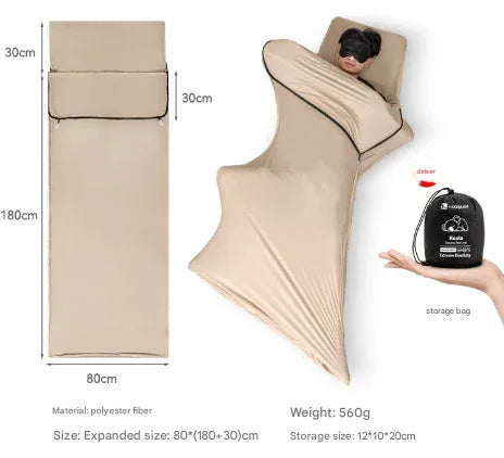 Khaki Ultra-Stretch Sleeping Bag Liner - Portable & Lightweight Envelope Sleep Sack for Camping & Travel - Mekamart Australia