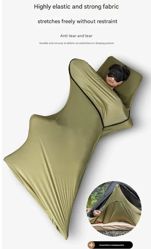Khaki Ultra-Stretch Sleeping Bag Liner - Portable & Lightweight Envelope Sleep Sack for Camping & Travel - Mekamart Australia