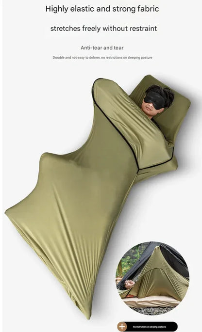Khaki Ultra-Stretch Sleeping Bag Liner - Portable & Lightweight Envelope Sleep Sack for Camping & Travel - Mekamart Australia