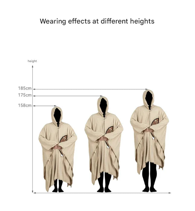 Khaki Cozy 4-in-1 Wearable Fleece Poncho Sleeping Bag - Multifunctional Camping Blanket with Detachable Hood - Mekamart Australia