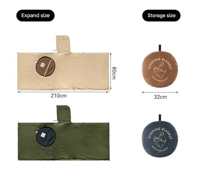 Green Cozy 4-in-1 Wearable Fleece Poncho Sleeping Bag - Multifunctional Camping Blanket with Detachable Hood - Mekamart Australia