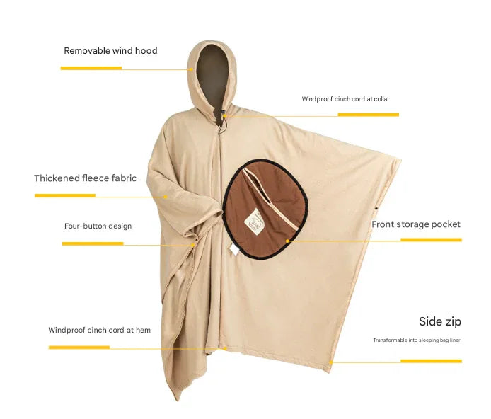 Green Cozy 4-in-1 Wearable Fleece Poncho Sleeping Bag - Multifunctional Camping Blanket with Detachable Hood - Mekamart Australia