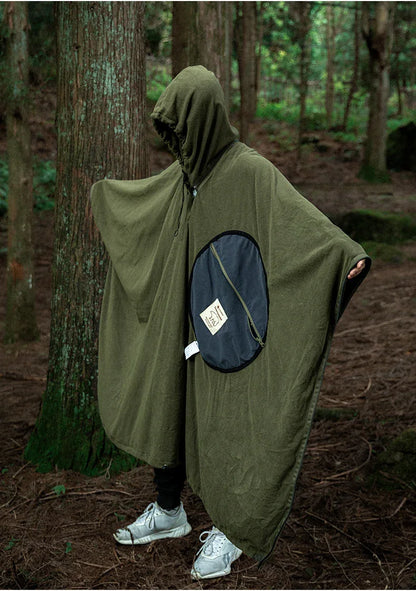 Green Cozy 4-in-1 Wearable Fleece Poncho Sleeping Bag - Multifunctional Camping Blanket with Detachable Hood - Mekamart Australia