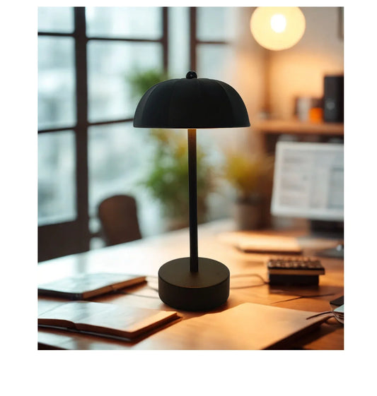 Black Chic Mushroom LED Table Lamp - Rechargeable Cordless Touch Control 3-Color Adjustable Light for Bedroom Living Room Decor - Mekamart Australia