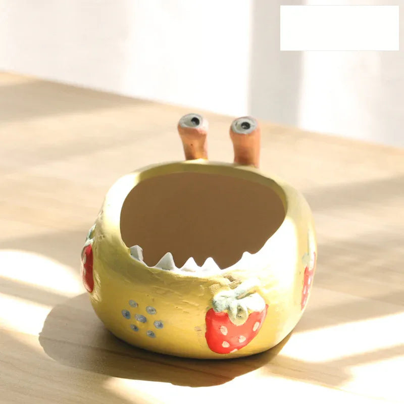 2 Pcs Yellow Whimsical Monster Ceramic Succulent Planter - Hand-Painted Character Pot with Drainage - Mekamart Australia