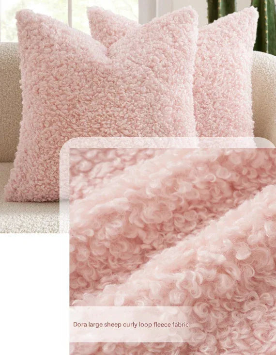 2 Pcs Brown Cozy Teddy Boucle Cushion Cover - Plush Decorative Square Pillow Case for Sofa & Bed - Mekamart Australia