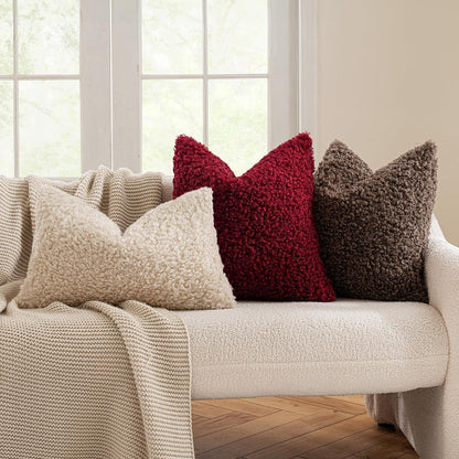 2 Pcs Pink Cozy Teddy Boucle Cushion Cover - Plush Decorative Square Pillow Case for Sofa & Bed - Mekamart Australia