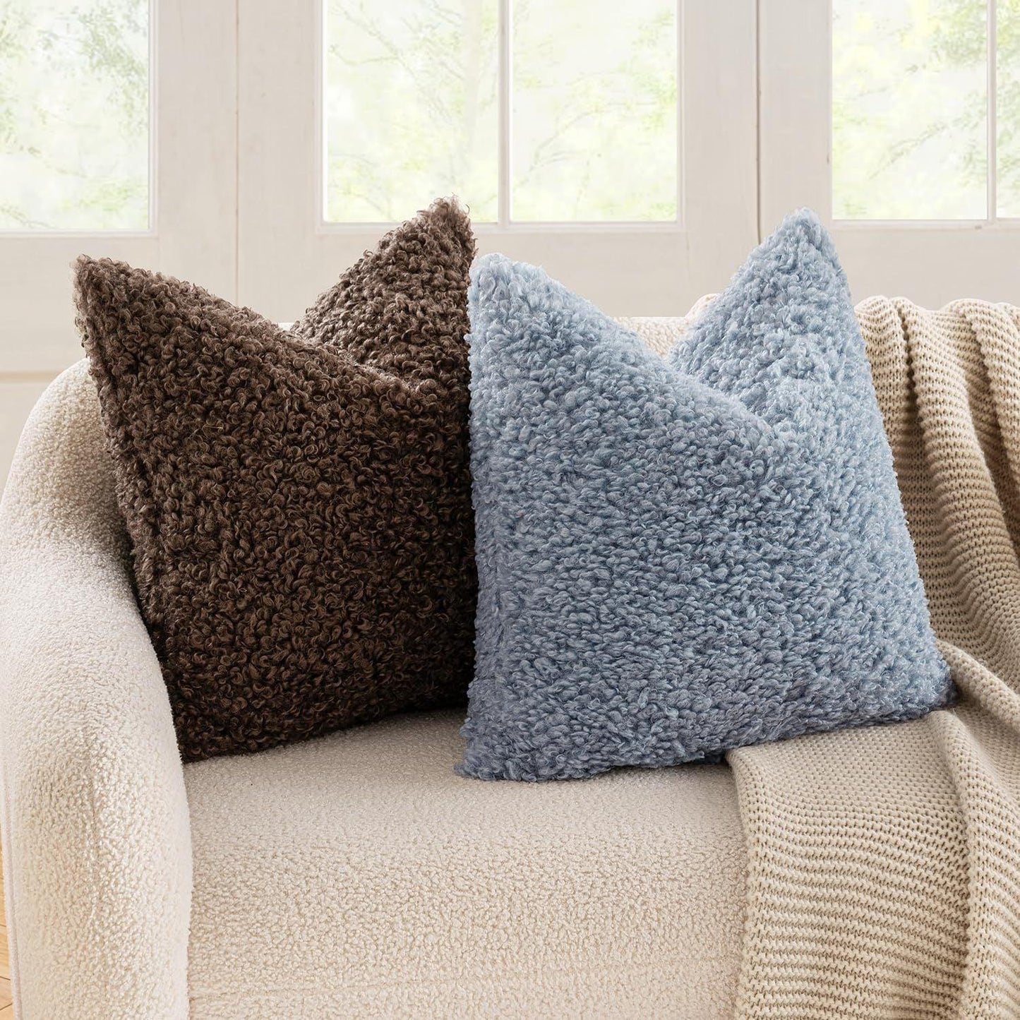 2 Pcs Coffee Cozy Teddy Boucle Cushion Cover - Plush Decorative Square Pillow Case for Sofa & Bed - Mekamart Australia