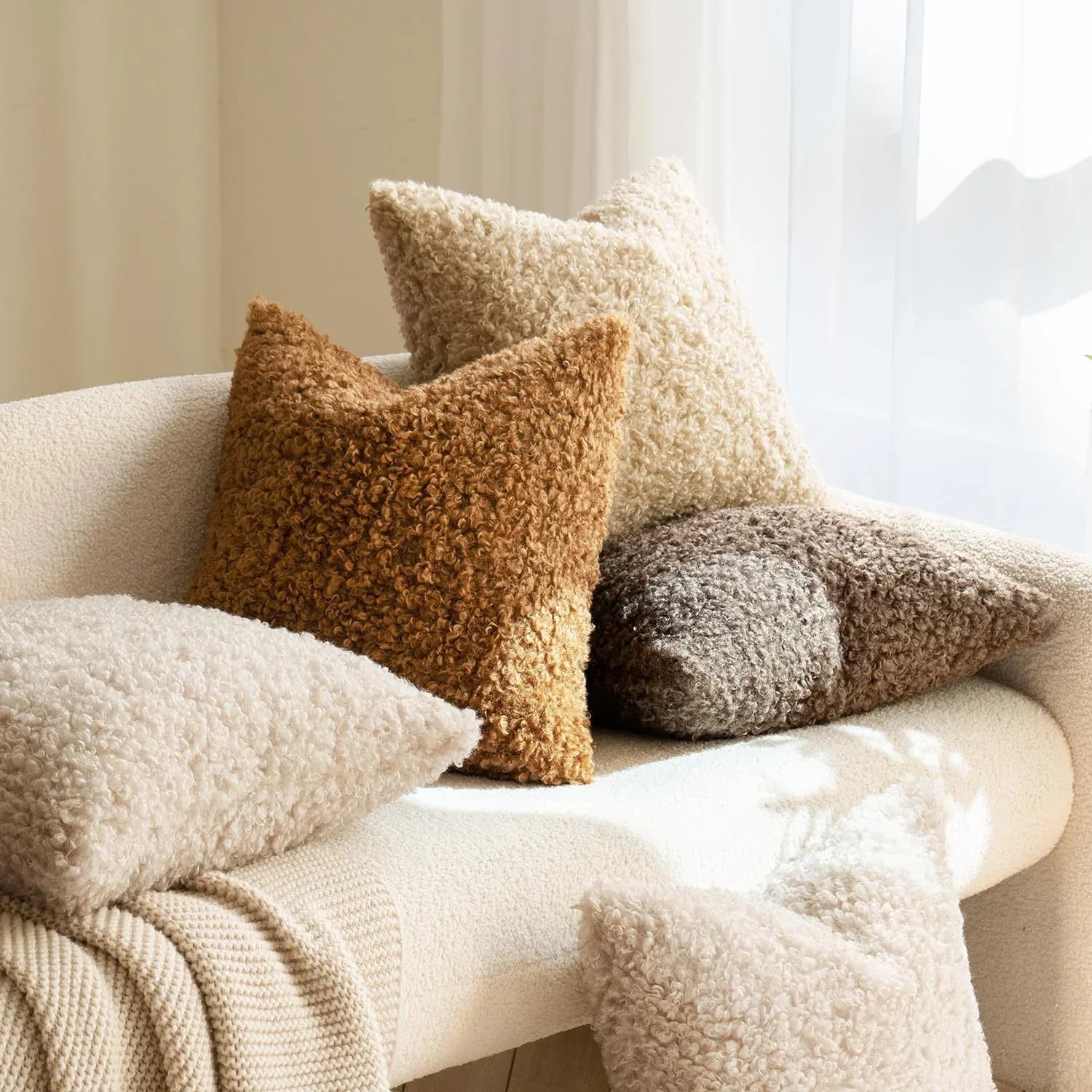 2 Pcs Red Cozy Teddy Boucle Cushion Cover - Plush Decorative Square Pillow Case for Sofa & Bed - Mekamart Australia
