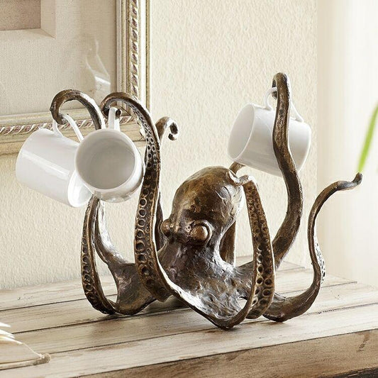 Bronze Vintage Bronze Octopus Mug Holder - Decorative Resin Statue & Countertop Cup Rack - Mekamart Australia