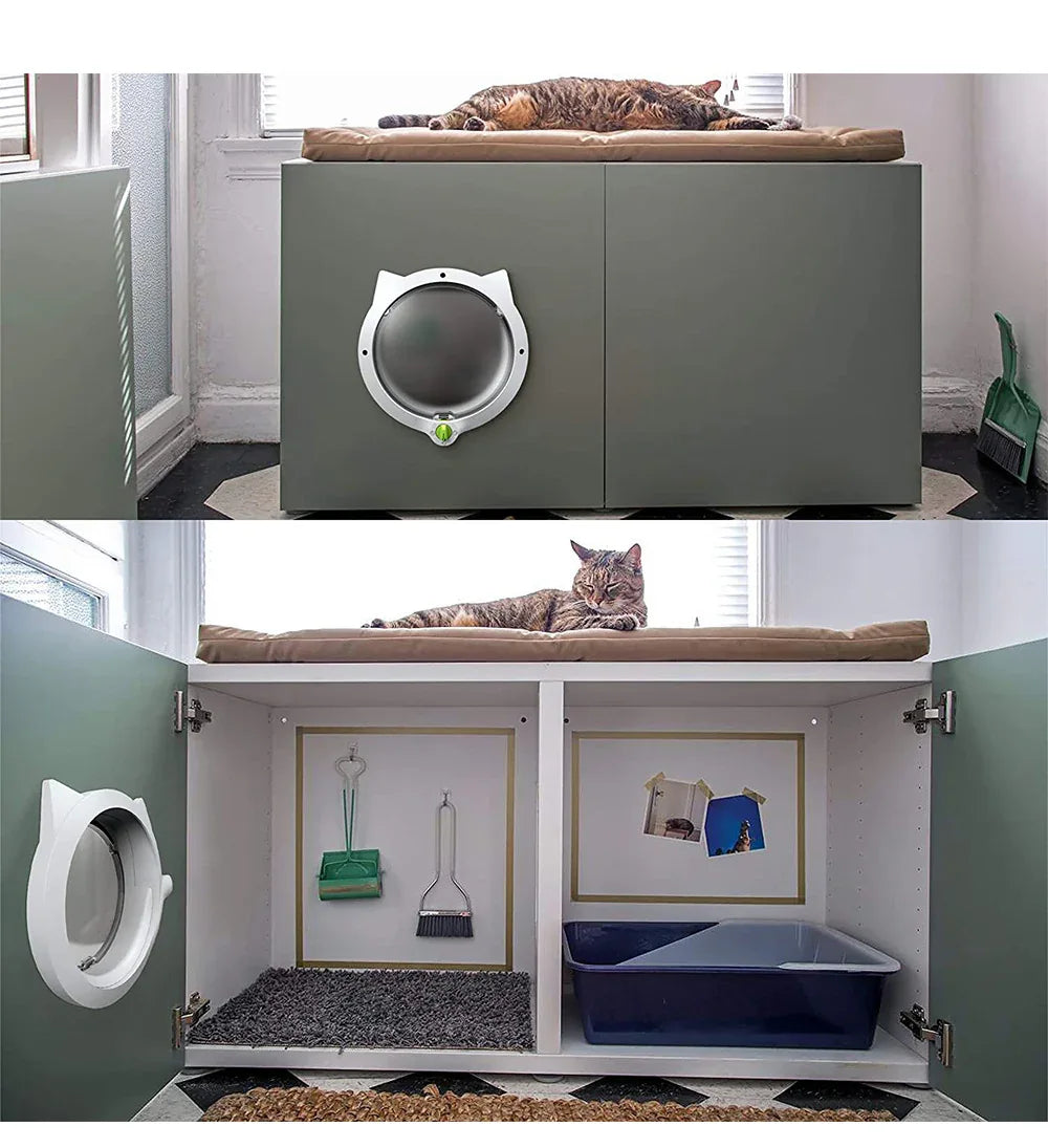 Black 4-Way Locking Cat Flap Door - Pet Entry Portal for Interior Doors, Walls & Cabinets - Mekamart Australia