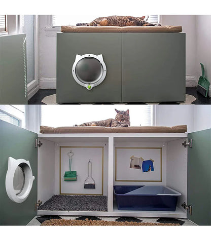 Black 4-Way Locking Cat Flap Door - Pet Entry Portal for Interior Doors, Walls & Cabinets - Mekamart Australia