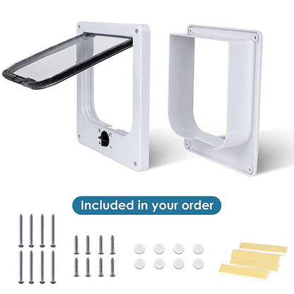Size M White 4-Way Locking Pet Flap Door for Cats and Small Dogs - Weatherproof Magnetic Cat Door - Mekamart Australia