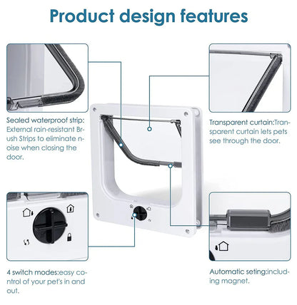 Size XL White 4-Way Locking Pet Flap Door for Cats and Small Dogs - Weatherproof Magnetic Cat Door - Mekamart Australia