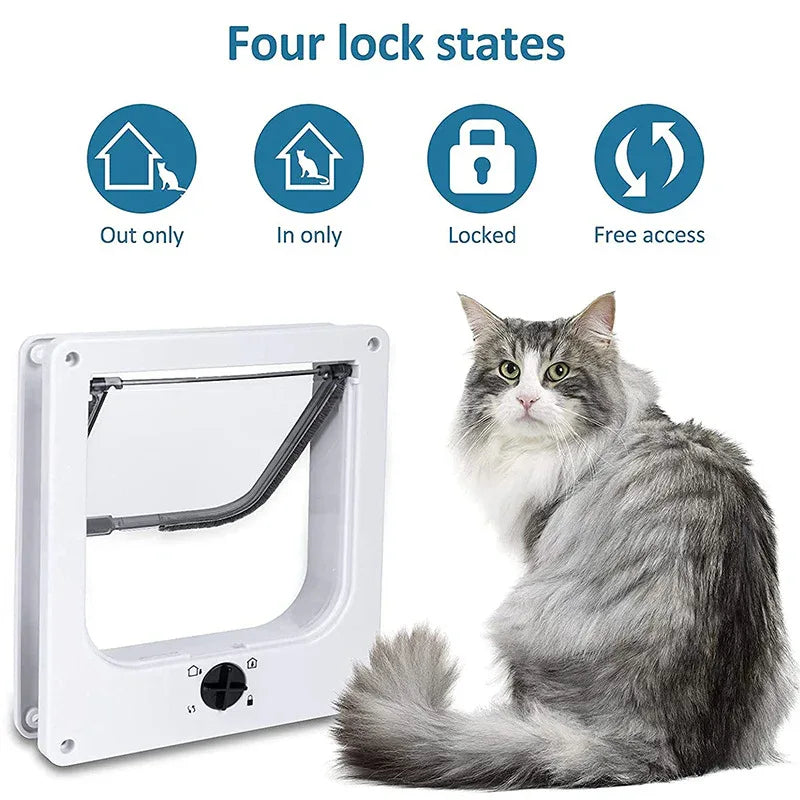 Size XL Black 4-Way Locking Pet Flap Door for Cats and Small Dogs - Weatherproof Magnetic Cat Door - Mekamart Australia