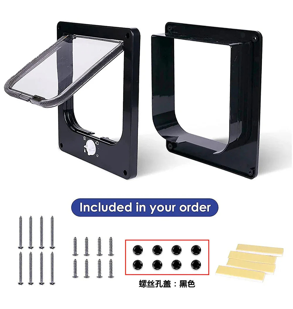 Size M Black 4-Way Locking Pet Flap Door for Cats and Small Dogs - Weatherproof Magnetic Cat Door - Mekamart Australia