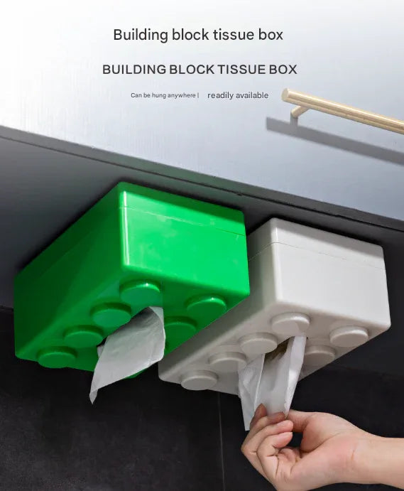 Yellow 2 Pcs Creative Building Block Tissue Box Holder - Wall-Mounted & Desktop Dispenser for Bathroom, Kids Room & Office Decor - Mekamart Australia