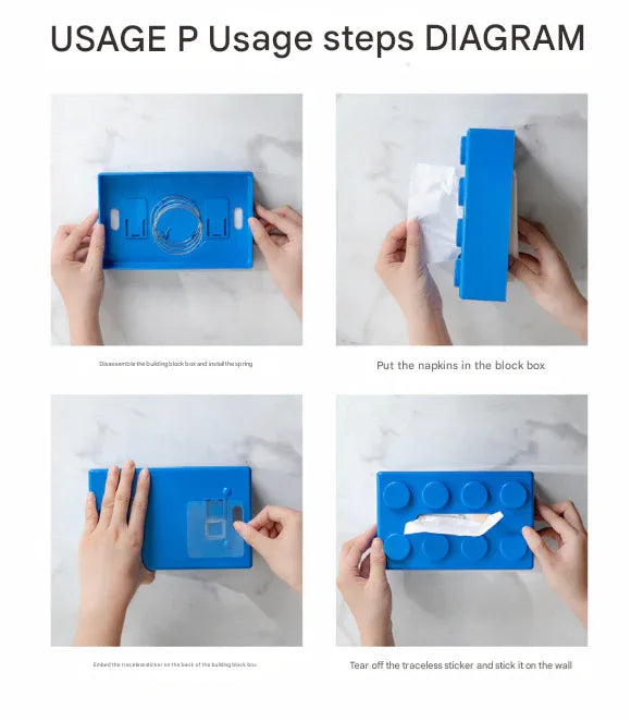 Blue 2 Pcs Creative Building Block Tissue Box Holder - Wall-Mounted & Desktop Dispenser for Bathroom, Kids Room & Office Decor - Mekamart Australia