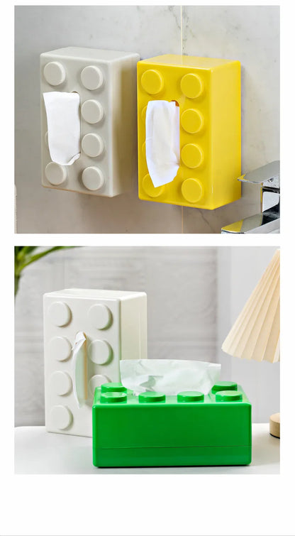 White 2 Pcs Creative Building Block Tissue Box Holder - Wall-Mounted & Desktop Dispenser for Bathroom, Kids Room & Office Decor - Mekamart Australia
