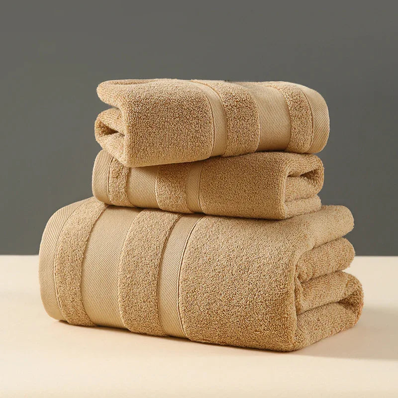Brown Premium 3-Piece 100% Cotton Towel Set - Ultra Soft, Absorbent & Quick-Dry for Bathroom - Mekamart Australia