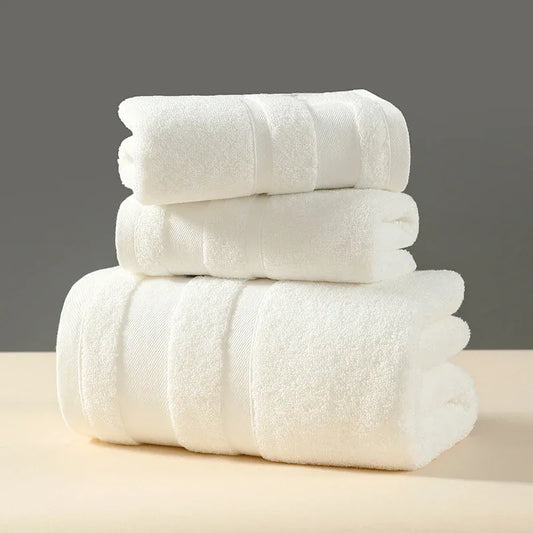White Premium 3-Piece 100% Cotton Towel Set - Ultra Soft, Absorbent & Quick-Dry for Bathroom - Mekamart Australia