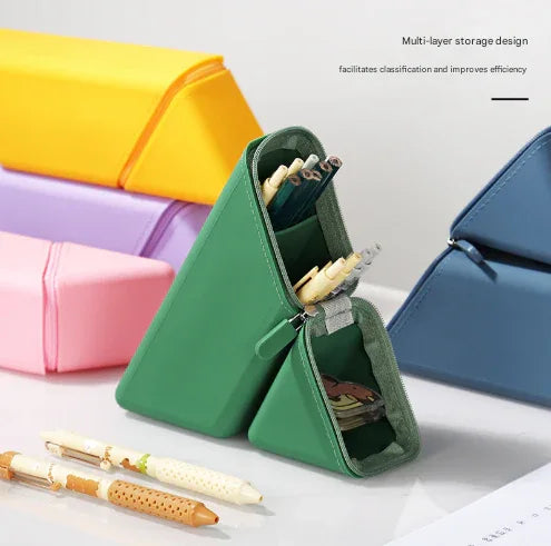 Purple Transforming Silicone Pencil Case - Stand-Up Pen Holder & Stationery Organizer - Mekamart Australia