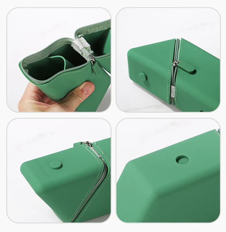 Grey Transforming Silicone Pencil Case - Stand-Up Pen Holder & Stationery Organizer - Mekamart Australia
