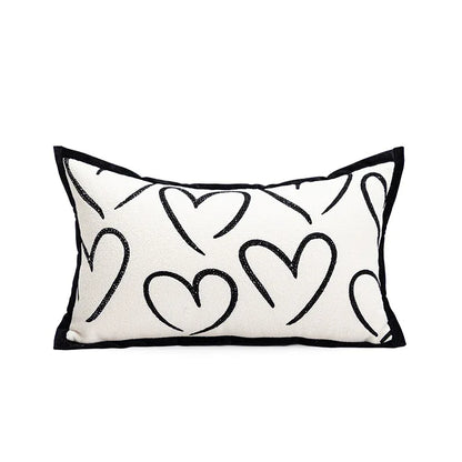 Heart Triangle Elegant Two-Piece INS-Style Jacquard Pillow Covers - Black & White Sofa Decor - Mekamart Australia