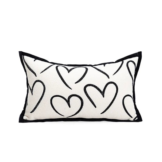 Heart Triangle Elegant Two-Piece INS-Style Jacquard Pillow Covers - Black & White Sofa Decor - Mekamart Australia