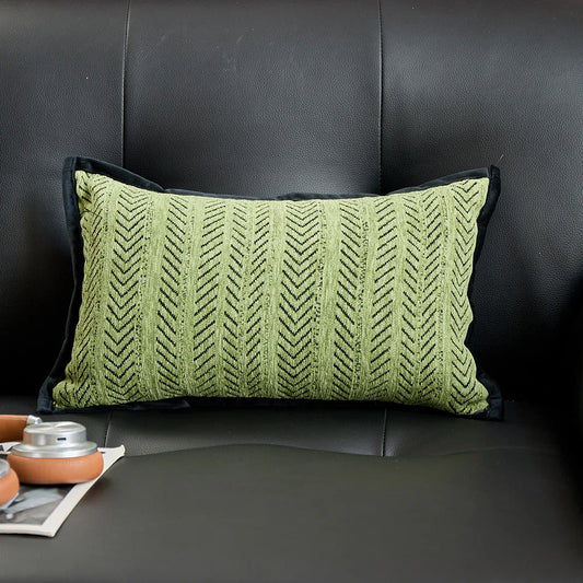 Green 2PCS Luxe Thick Chenille Herringbone Pillow Cover - Solid Color Square Lumbar Pillow - Mekamart Australia