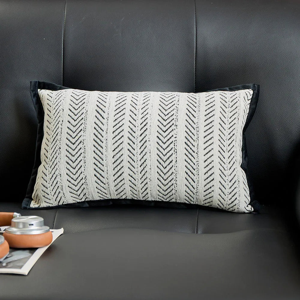 Black-white 2PCS Luxe Thick Chenille Herringbone Pillow Cover - Solid Color Square Lumbar Pillow - Mekamart Australia