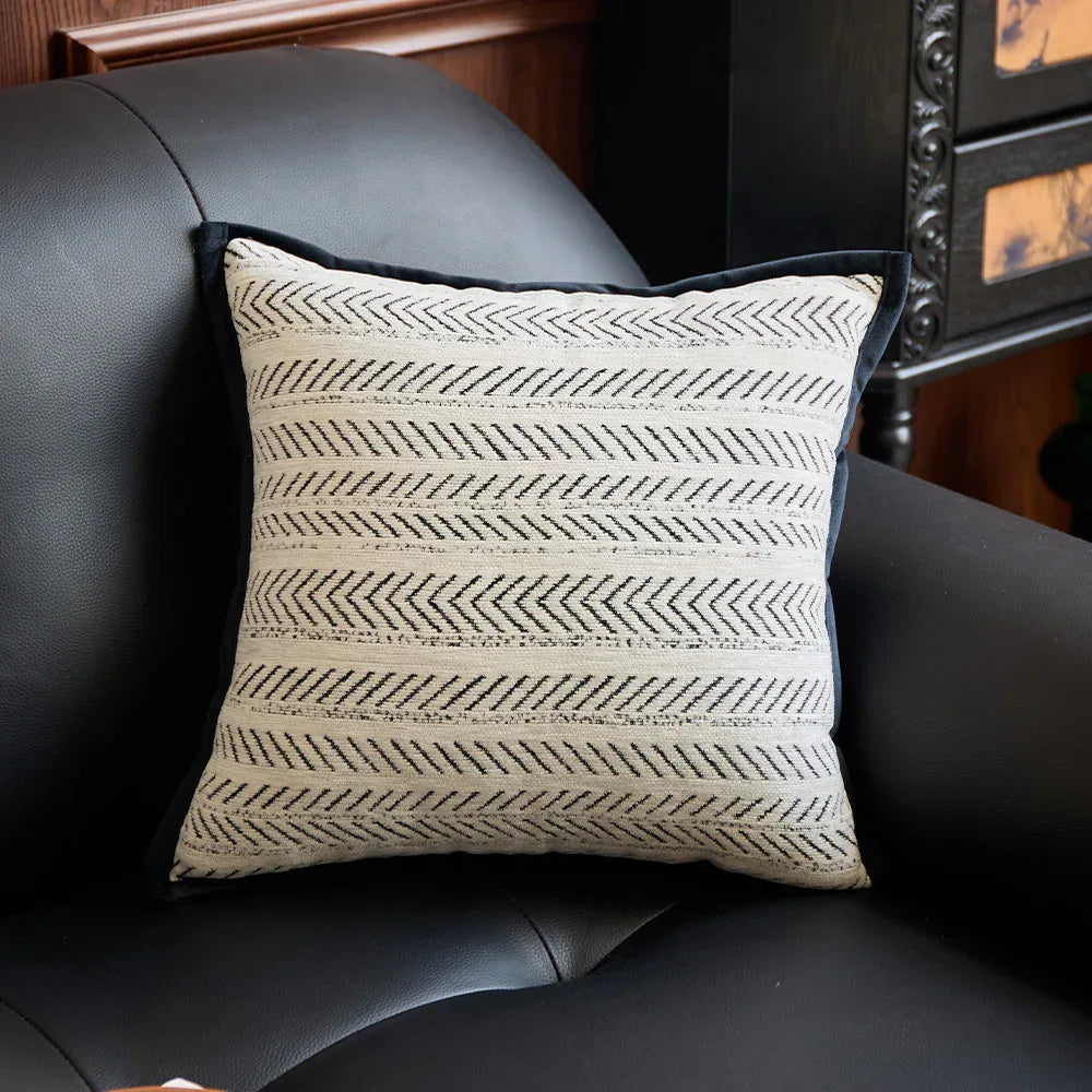 Black-white 45*45cm 2PCS Luxe Thick Chenille Herringbone Pillow Cover - Solid Color Square Lumbar Pillow - Mekamart Australia