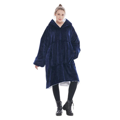Navy Blue Oversized Wearable Blanket Hoodie - Ultra Soft & Cozy Snuggle Pullover for Adults - Mekamart Australia