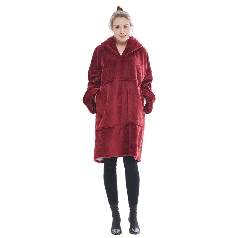 Wine Red Oversized Wearable Blanket Hoodie - Ultra Soft & Cozy Snuggle Pullover for Adults - Mekamart Australia