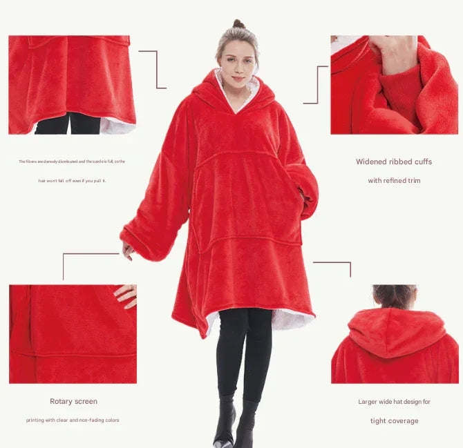 Dark Pink Oversized Wearable Blanket Hoodie - Ultra Soft & Cozy Snuggle Pullover for Adults - Mekamart Australia
