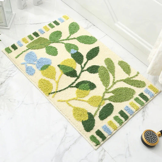 Leaves Jacquard Bathroom Mat - Super Absorbent Non-Slip Rug (40x60cm), Toilet Floor Mat for Bathroom/Bedroom/Entryway - Mekamart Australia