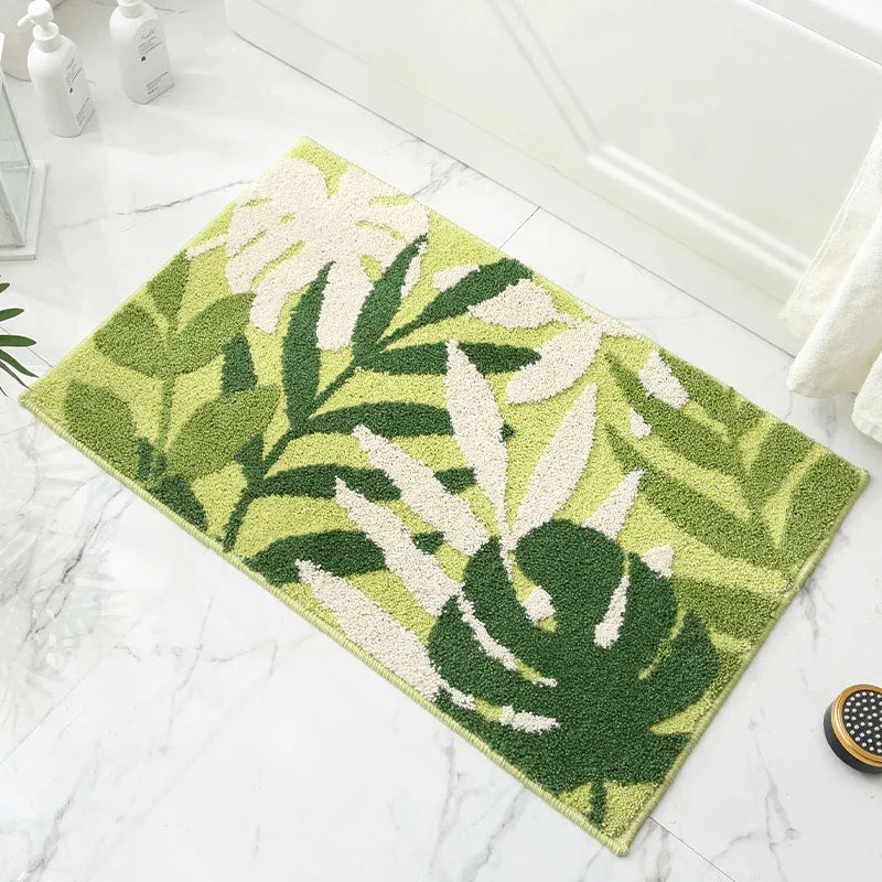 Green Branches and Green Leaves Jacquard Bathroom Mat - Super Absorbent Non-Slip Rug (40x60cm), Toilet Floor Mat for Bathroom/Bedroom/Entryway - Mekamart Australia