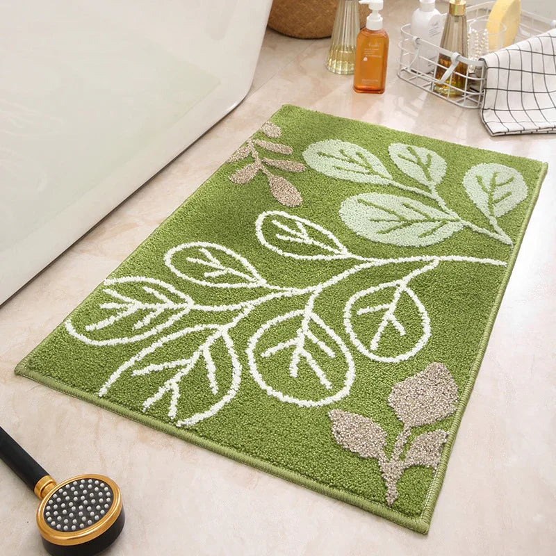 Green Leaves Bathroom Mat - Super Absorbent Non-Slip Rug (40x60cm), Toilet Floor Mat for Bathroom/Bedroom/Entryway - Mekamart Australia