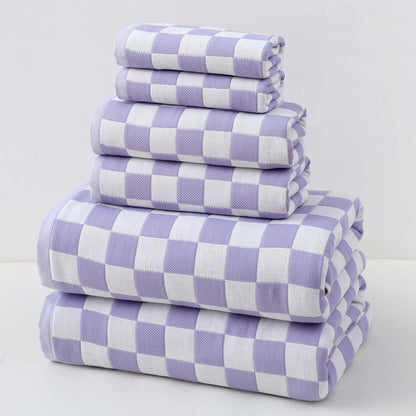 Purple Ultra-Soft 100% Cotton Gauze 6-Piece Towel Set | Absorbent & Quick-Dry Bath Towel - Mekamart Australia