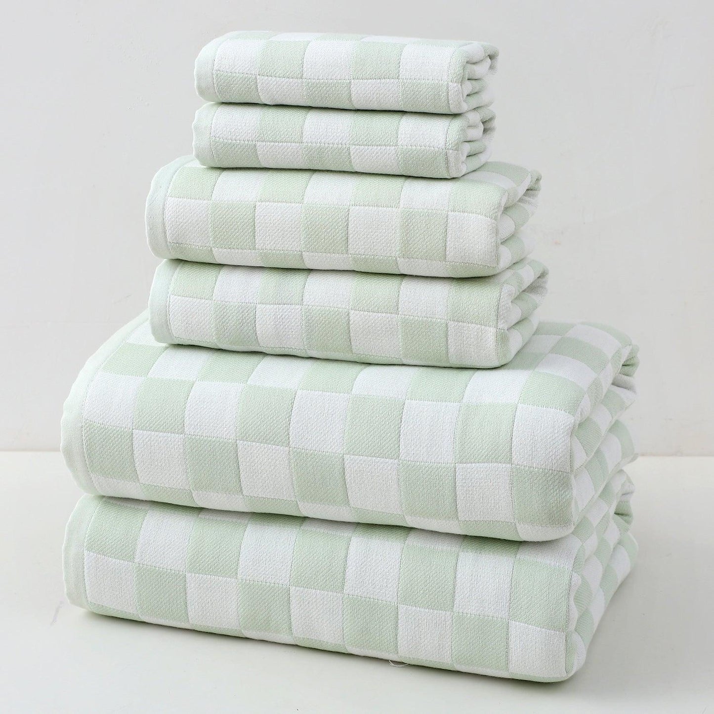Light Green Ultra-Soft 100% Cotton Gauze 6-Piece Towel Set | Absorbent & Quick-Dry Bath Towel - Mekamart Australia